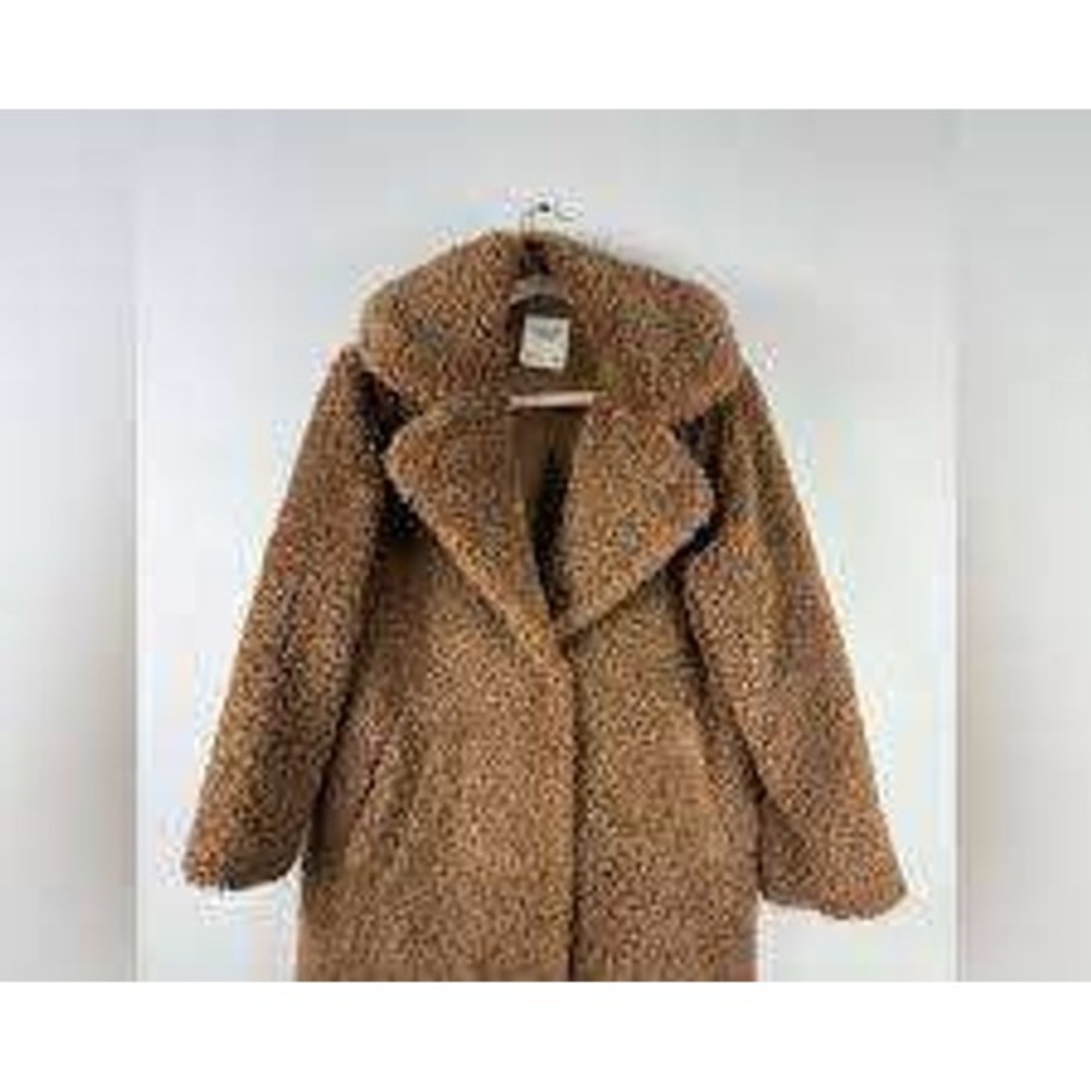 Abercrombie & Fitch Brown Teddy Women Coat Sherpa Faux Fur Longline Jacket XL - Picture 3 of 7